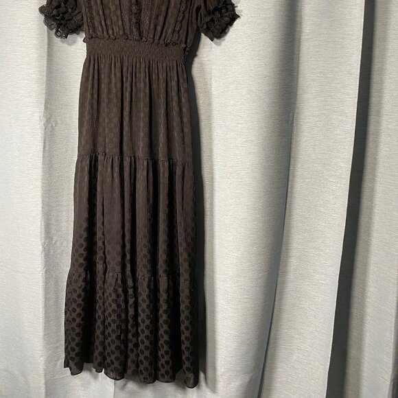 3/4 length tiered lined lace trim Peasant Girl Black Dress, Medium	M - Picture 5 of 6